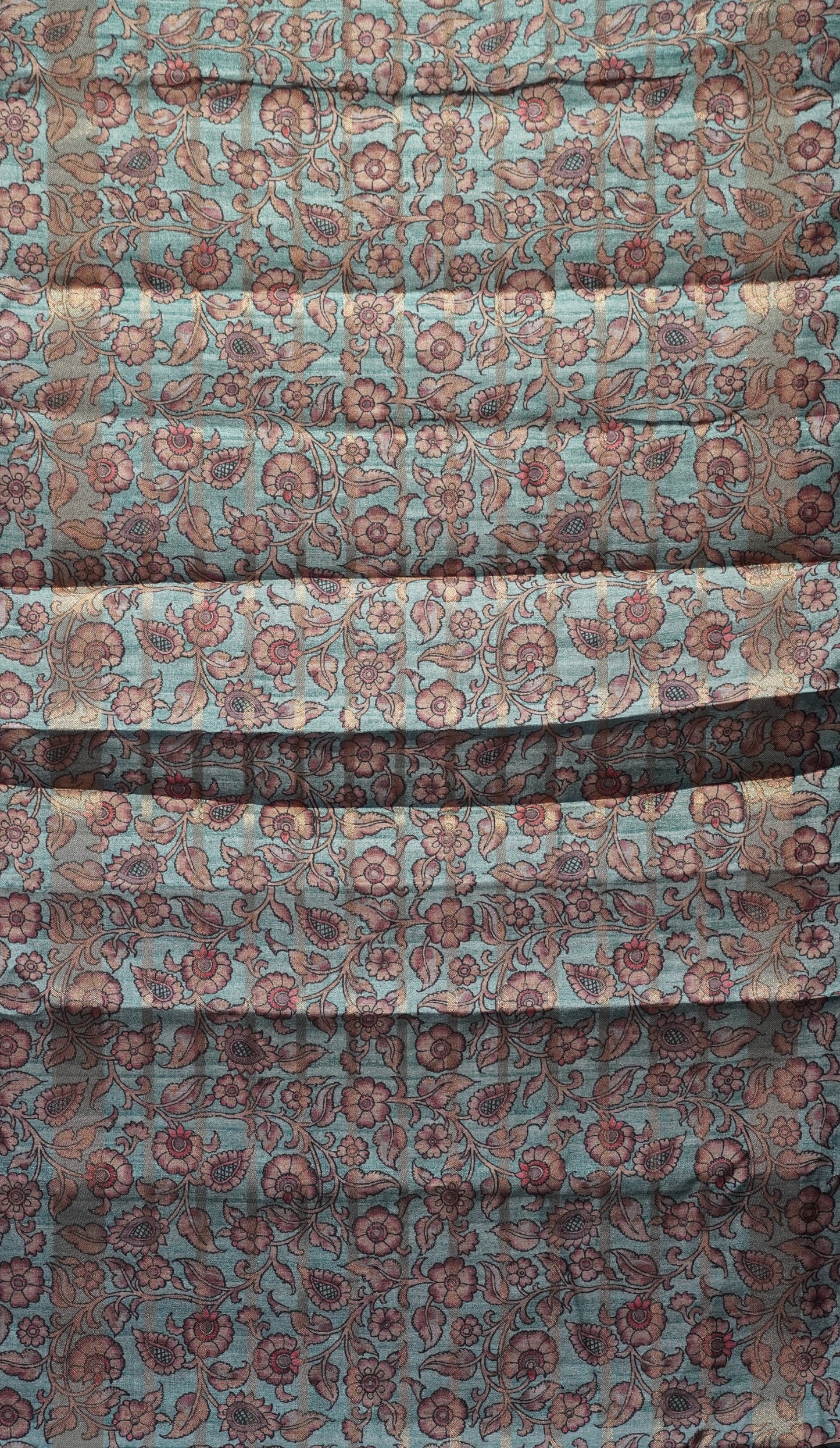 Semi Printed Kalamkari Silk Saree Green