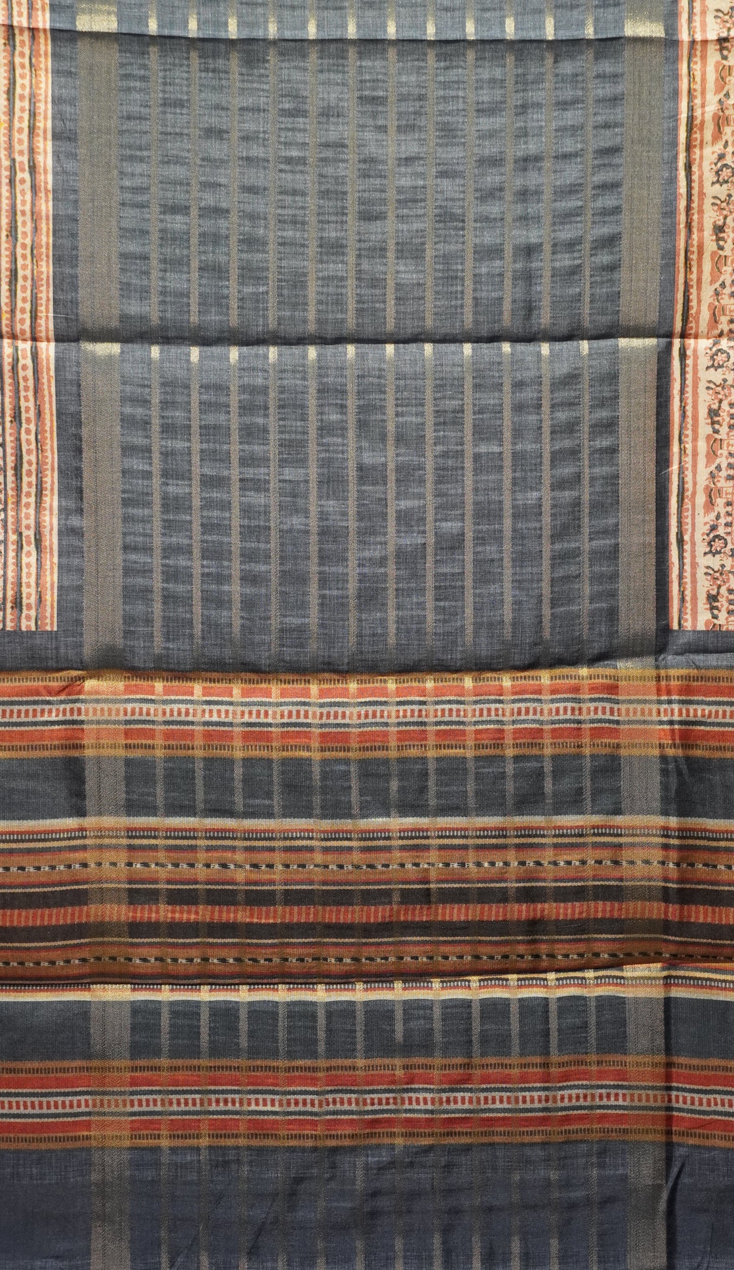 Semi Printed Pichwai Silk Saree Grey