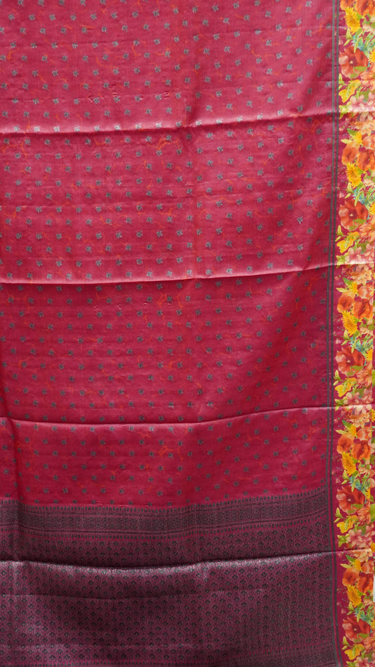 Pure Tussar Saree - Small Butta-Red