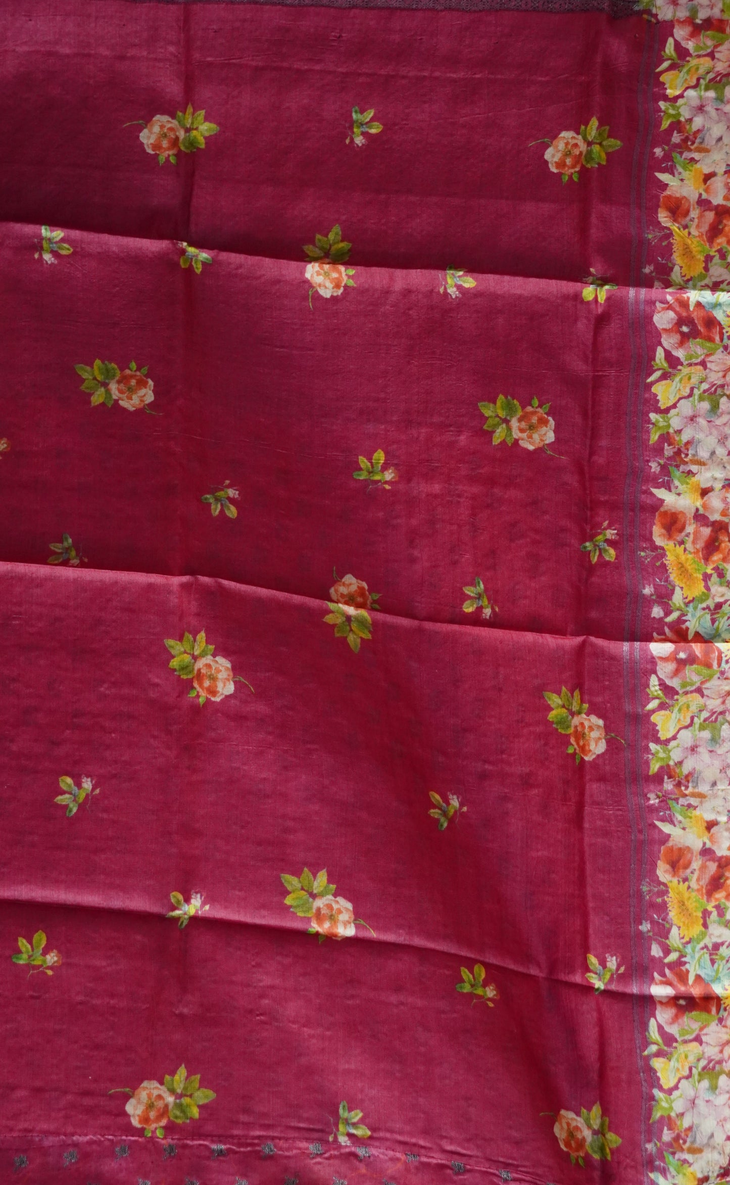 Pure Tussar Saree - Small Butta-Red