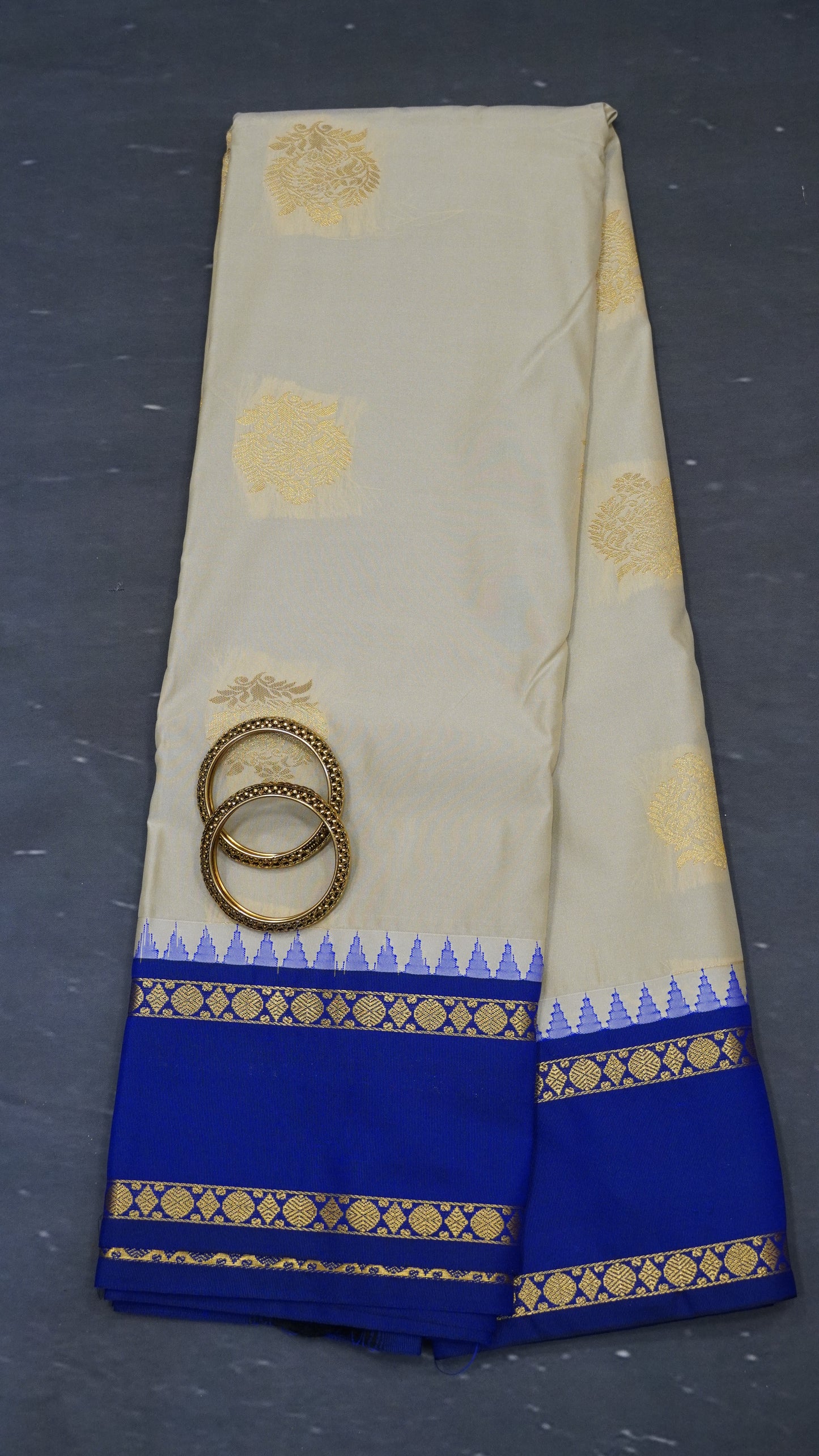 Semi Kanchipuram Silk Saree -Tower Border-Cream