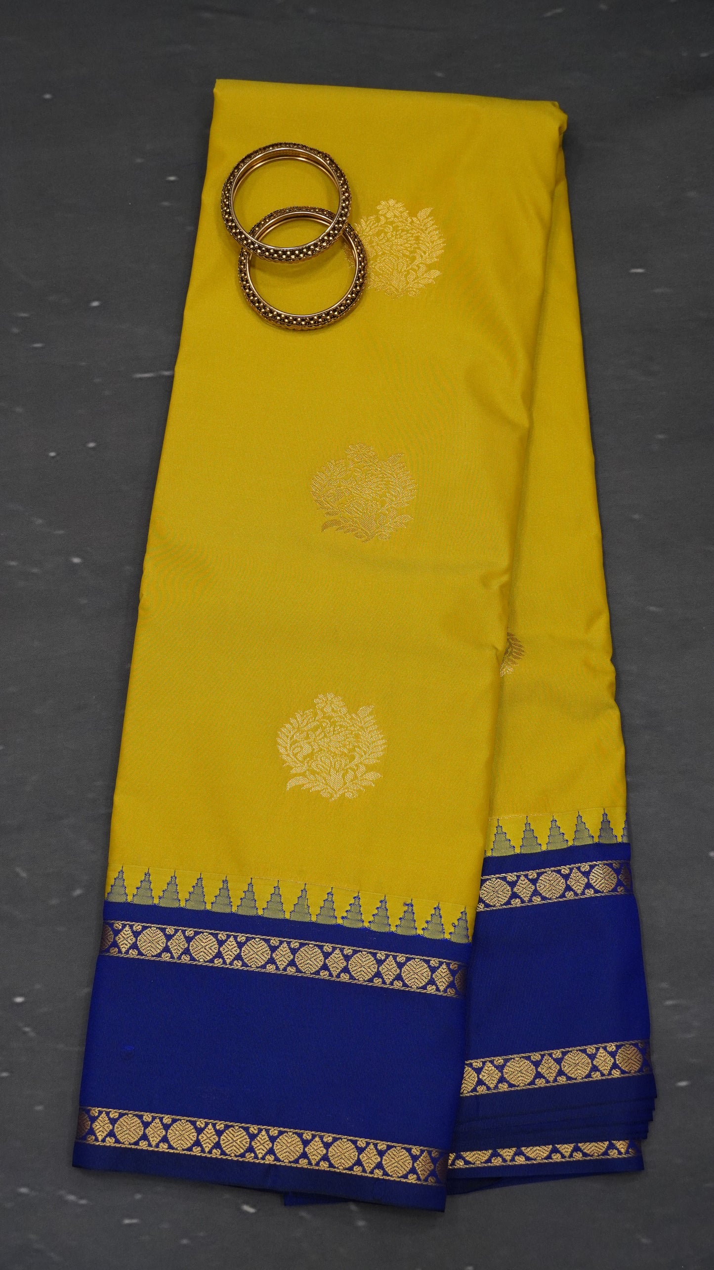 Semi Kanchipuram Silk Saree -Tower Border- Lime Yellow