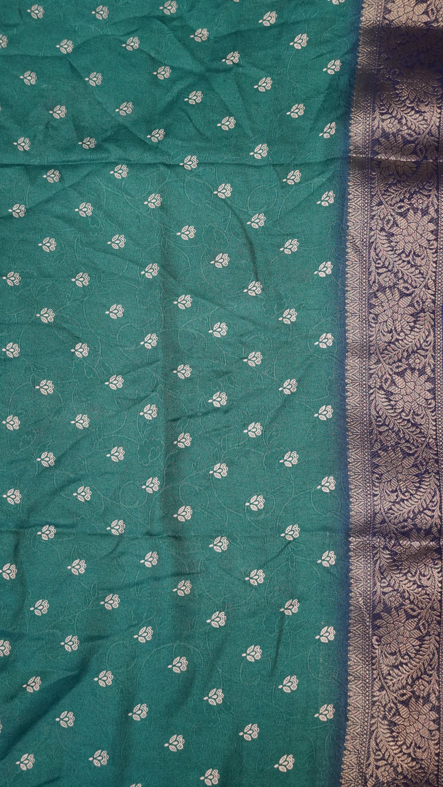 Semi Chiffon Saree- Garden Floral Peacock Green