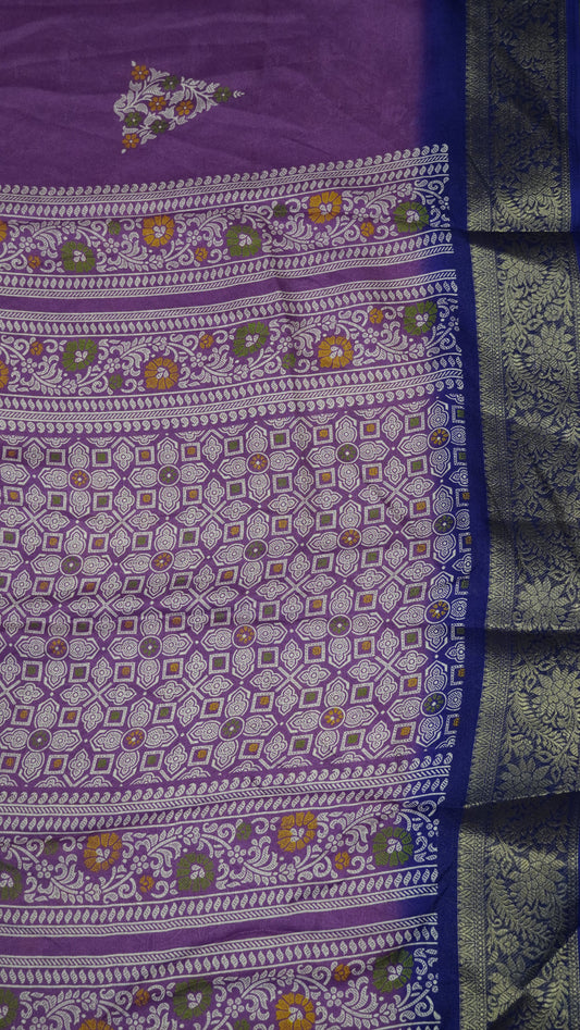 Semi Chiffon Saree- Garden Floral Purple