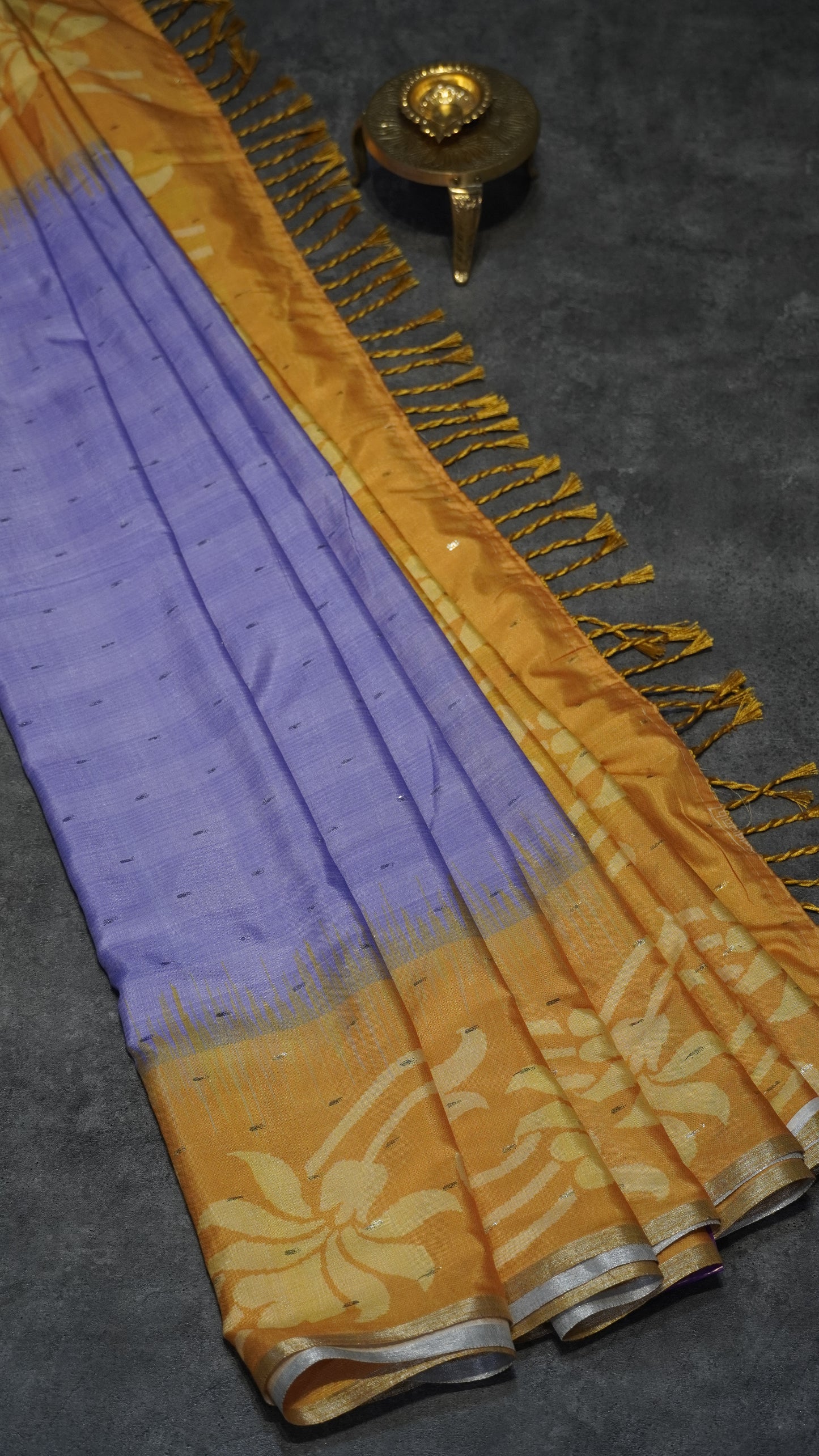 Semi Linen Saree Lavender With Light Orange With Small Zari Border