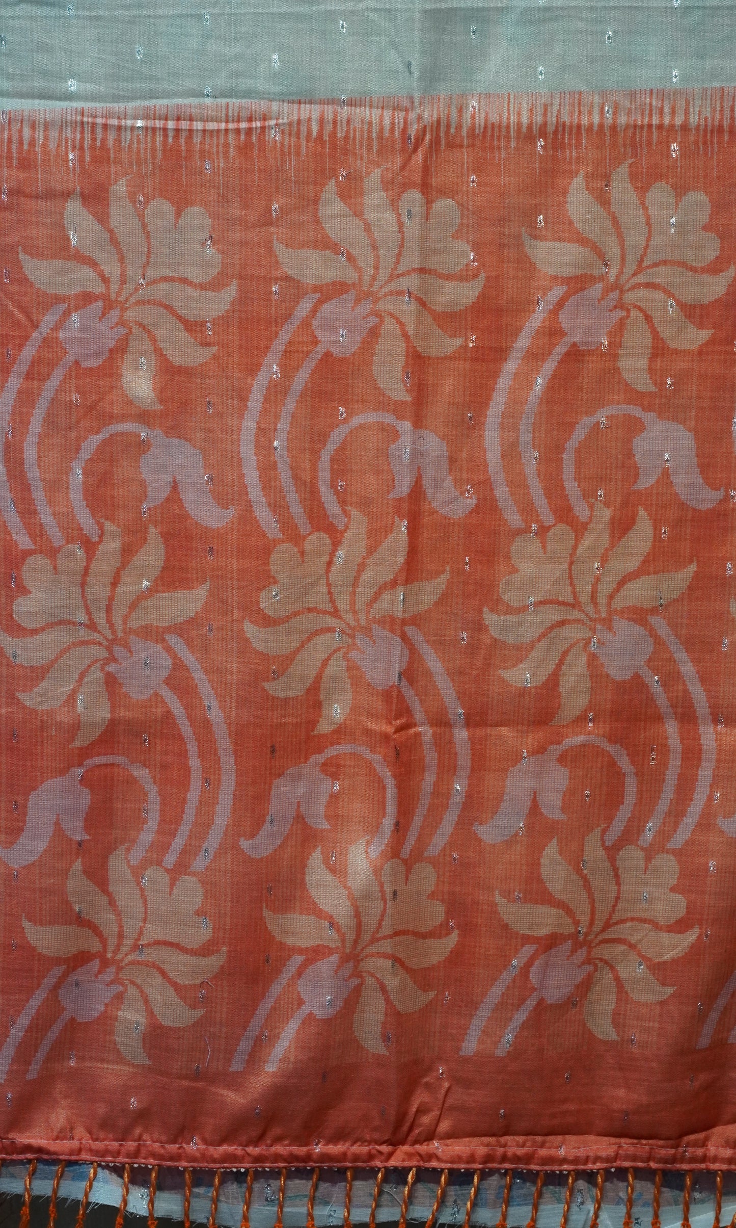 Semi Linen Saree Cream With Orange With Small Zari Border