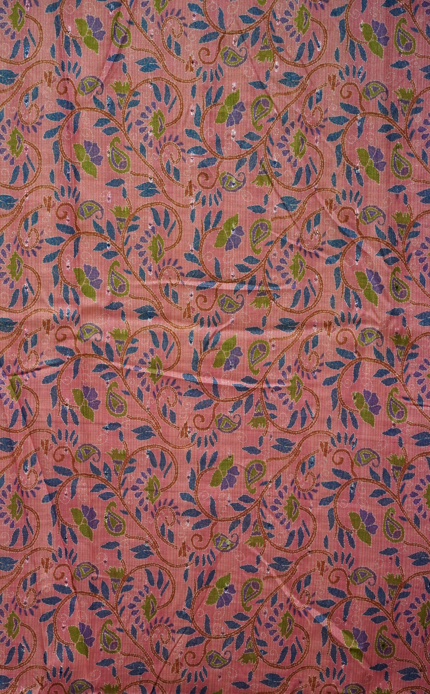 Semi Linen Parrot Green With Pink With Small Zari Border