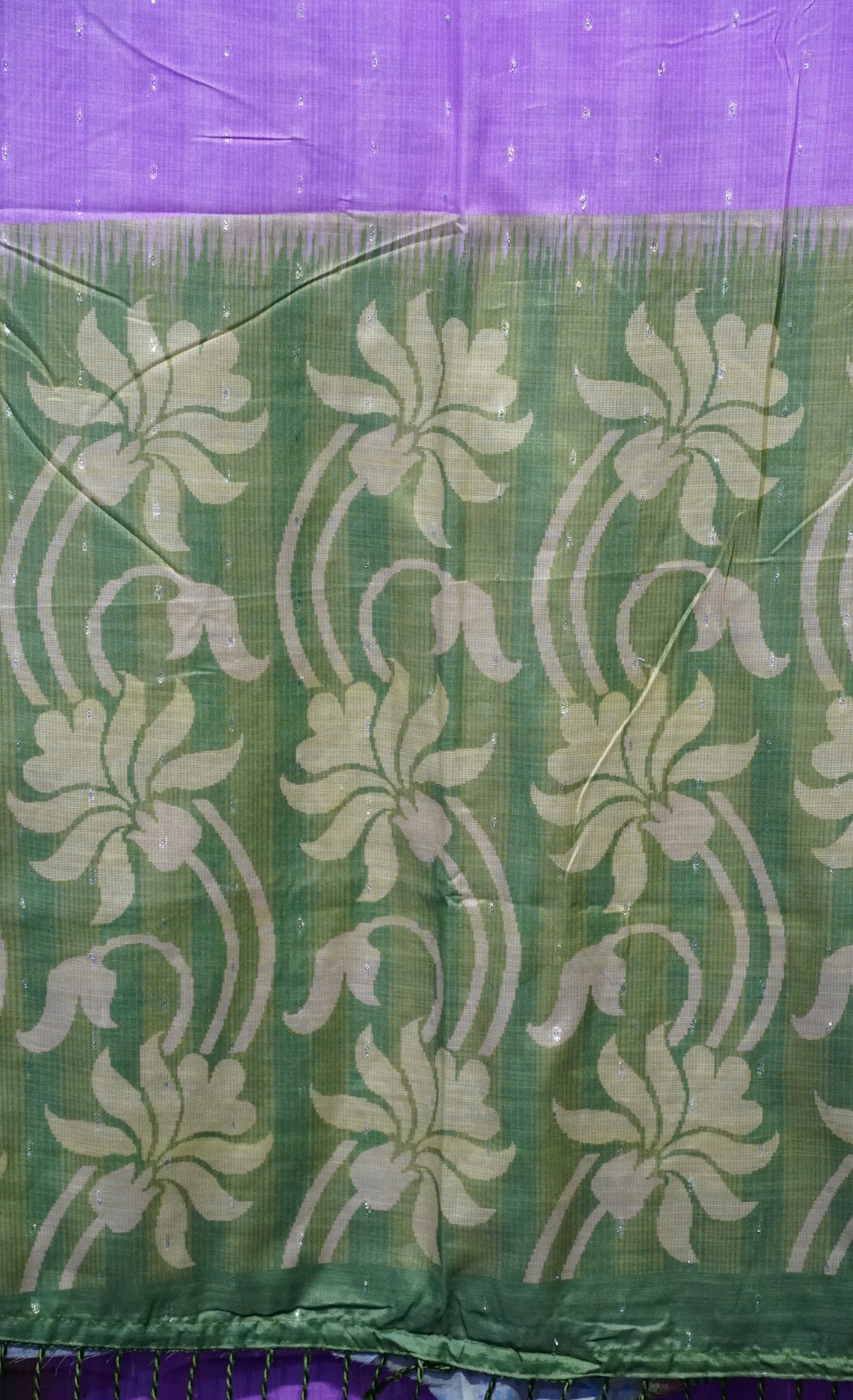 Semi Linen Lavender With Green With Small Zari Border