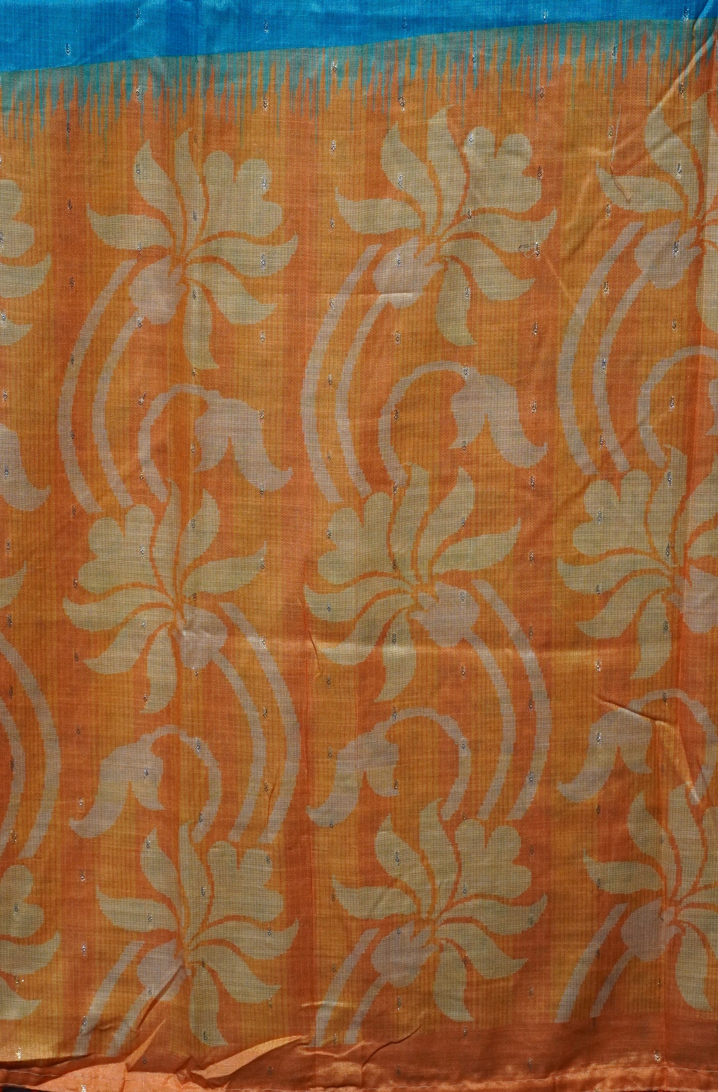 Semi Linen Saree Sea Blue With Orange With Small Zari Border