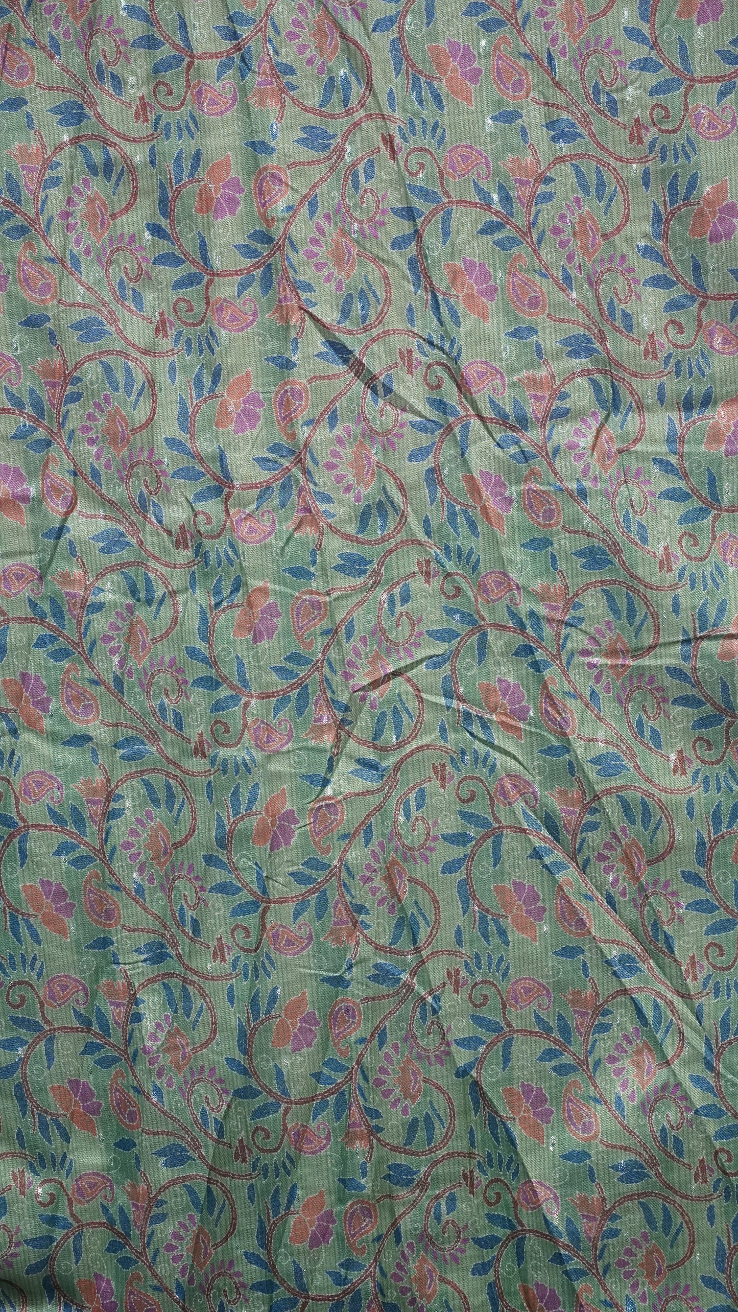 Semi Linen Saree Peach With Green With Small Zari Border