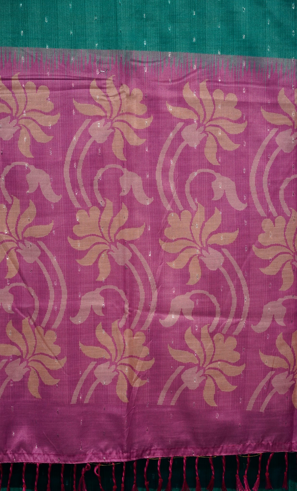 Semi Linen Saree Teal Green With Magenta With Small Zari Border