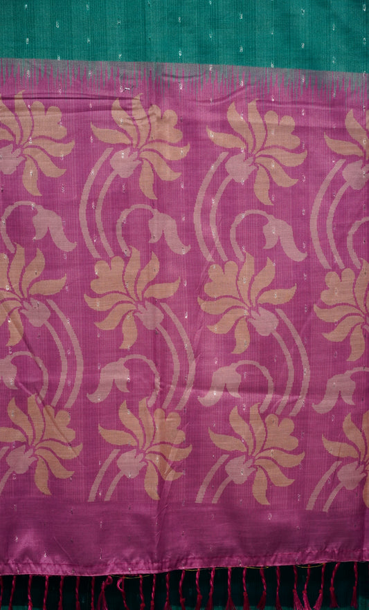 Semi Linen Saree Teal Green With Magenta With Small Zari Border