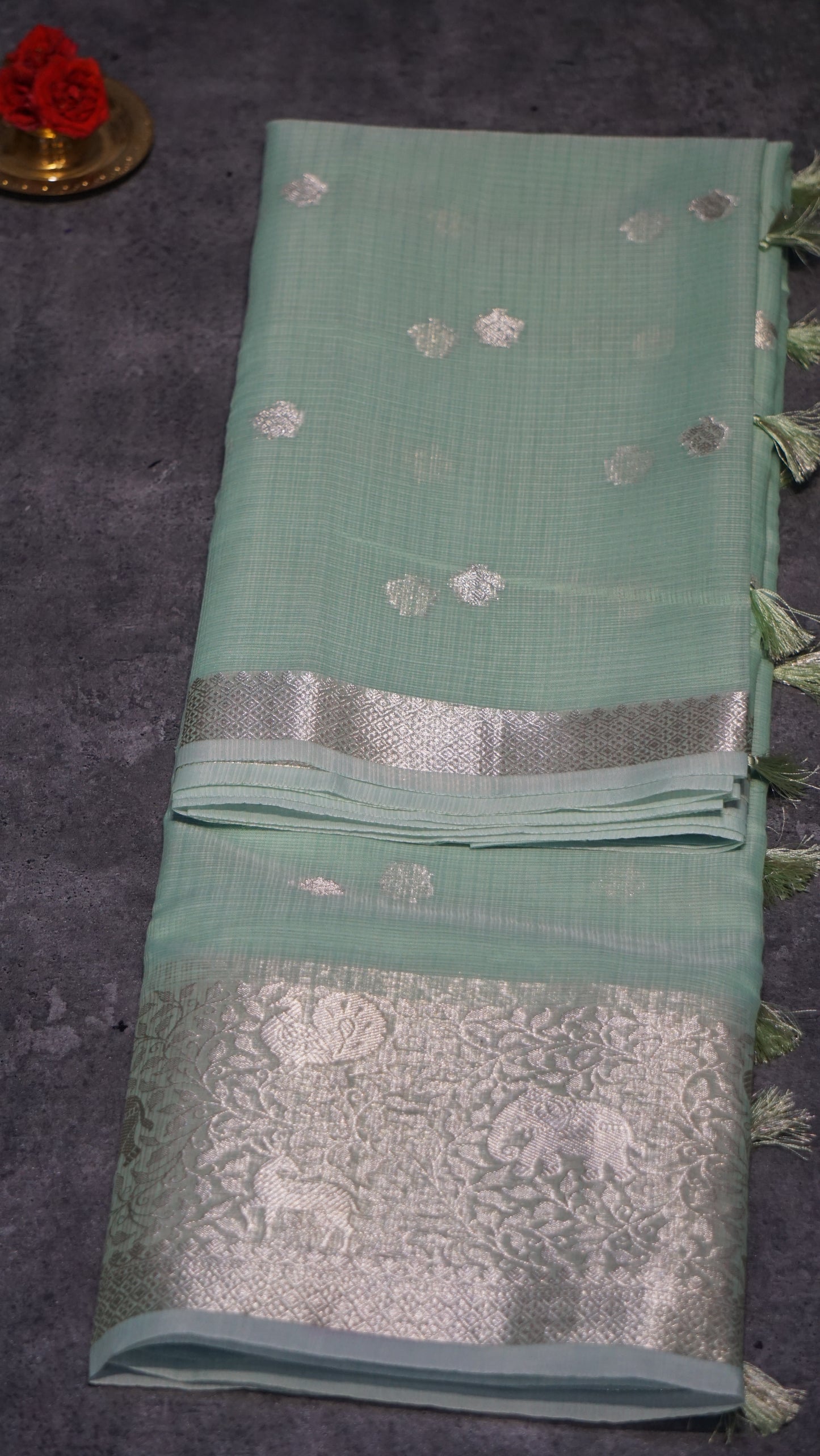 Art Zari Kota Pastel Saree Pista Green