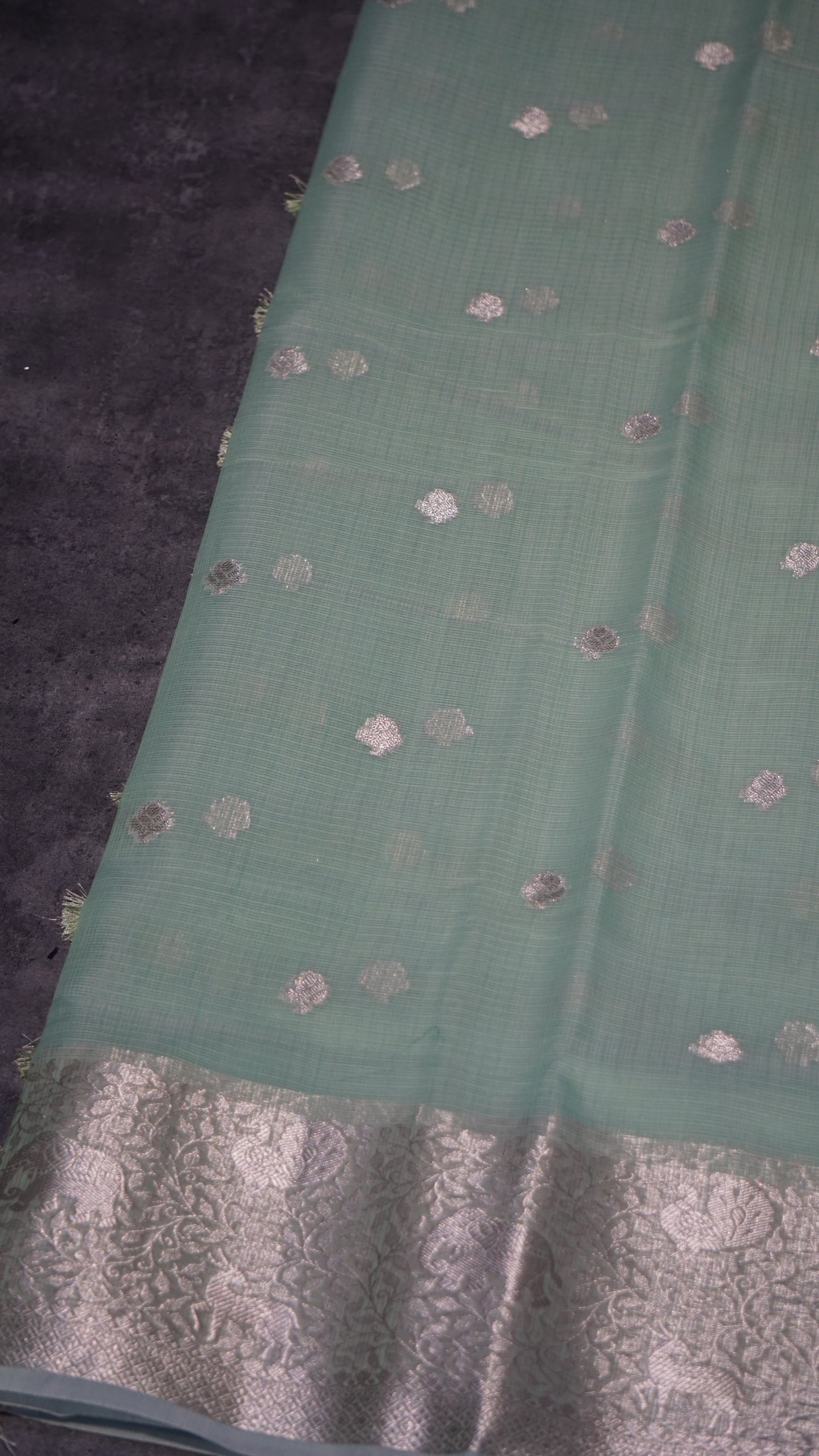 Art Zari Kota Pastel Saree Pista Green