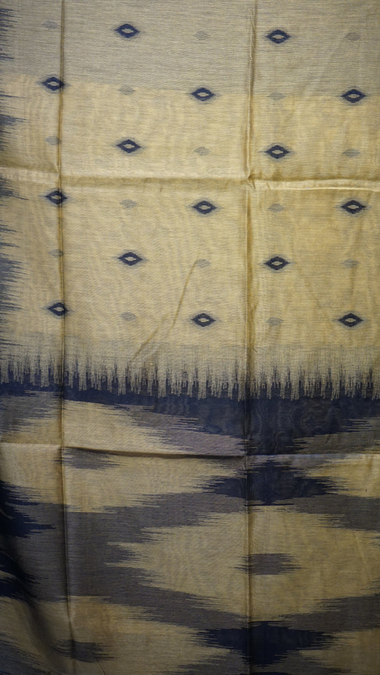 Munga Cotton Saree Ikkat Print Mustard Yellow