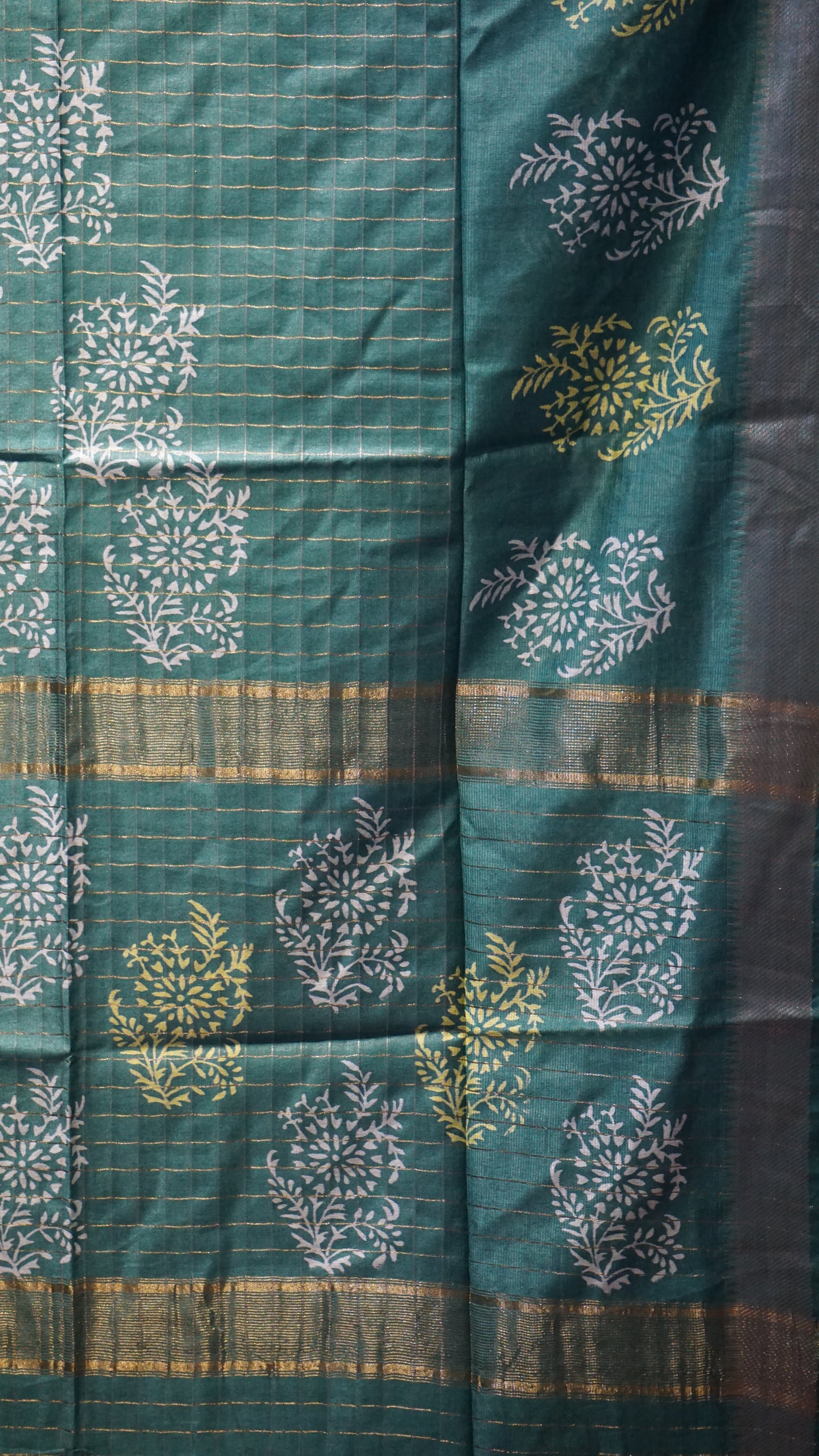 Bhagalpur Cotton Saree Checks Green