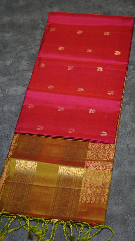 Pure Soft Silk Saree Long Border Pink To Green