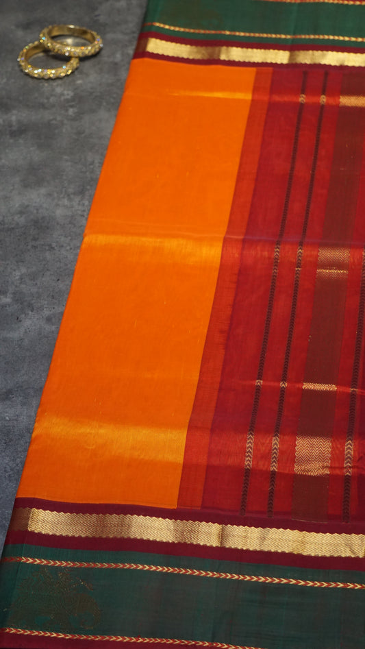 Silk Cotton Saree Orange