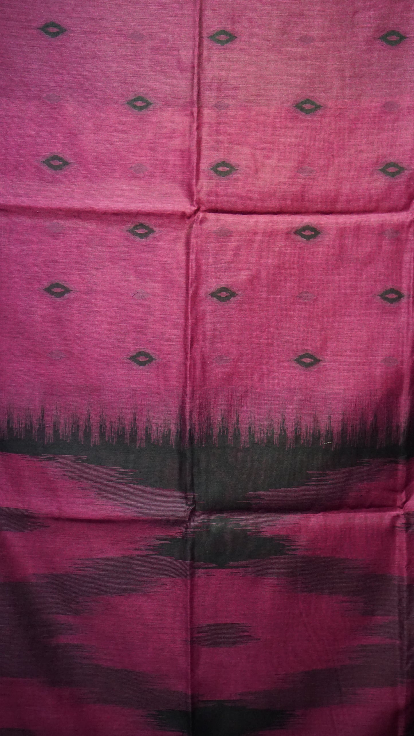 Munga Cotton Saree Ikkat Print Dark Pink