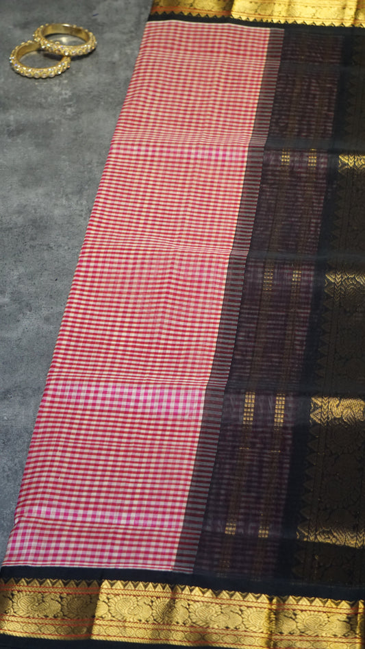 Silk Cotton Saree Checks Pink