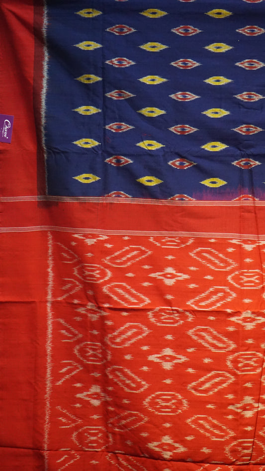 Pochampally Cotton double Ikkat Saree Dark Blue - Red