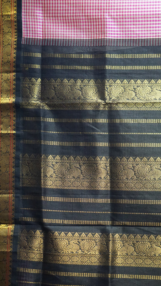 Silk Cotton Saree Checks Pink