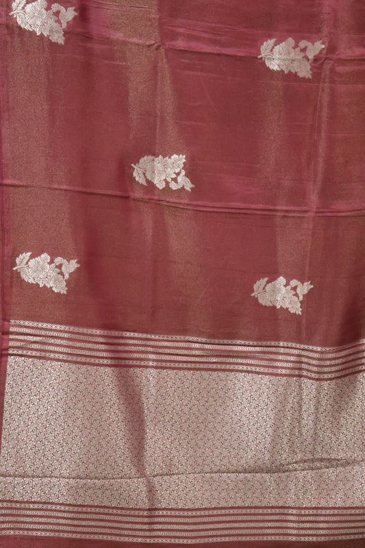 Tissue Silk Saree- Light Wine Silver Floral Accent
