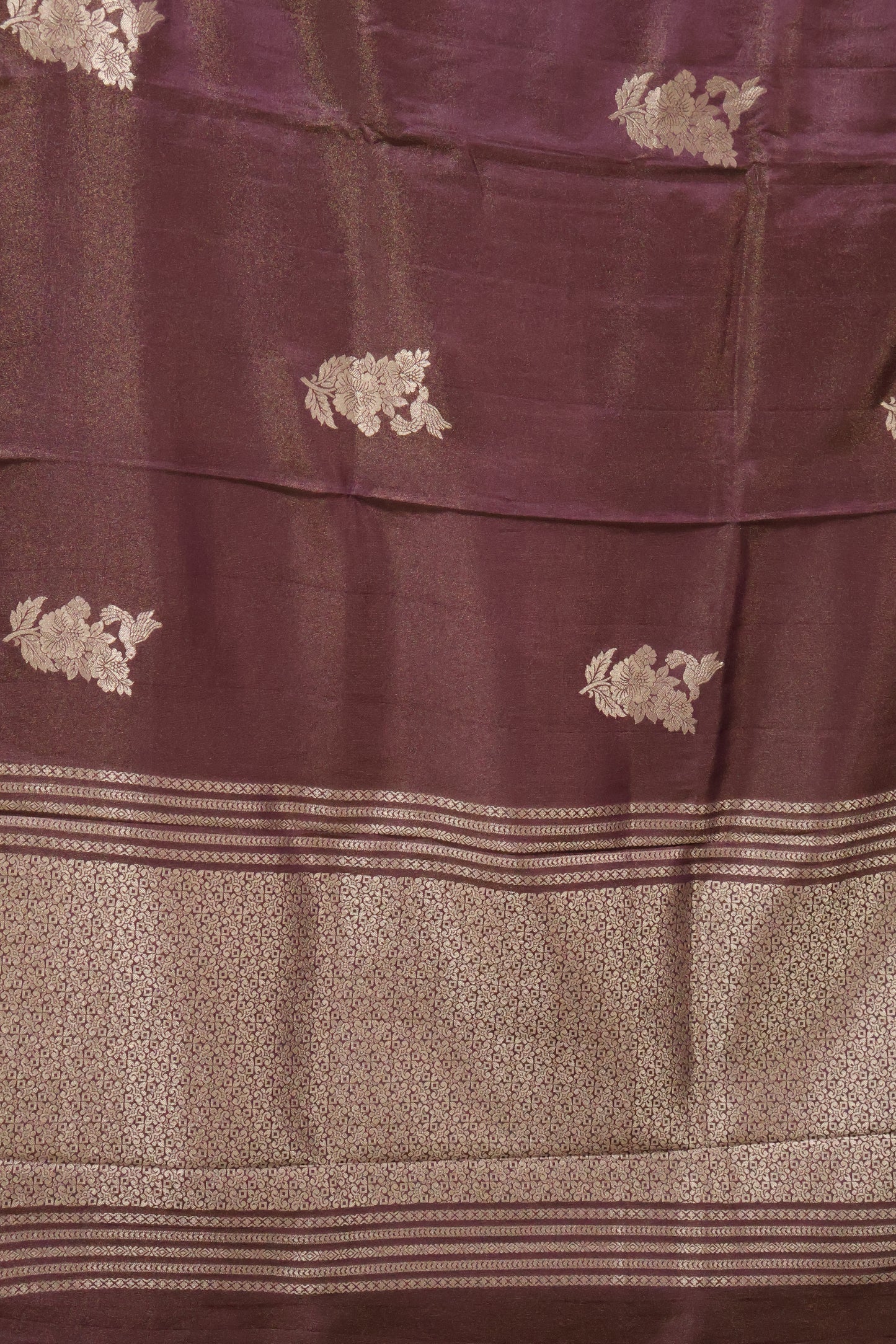 Tissue Silk Saree- Purple Silver Floral Accent