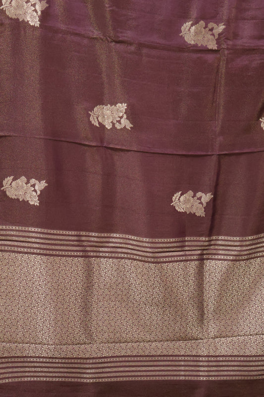 Tissue Silk Saree- Purple Silver Floral Accent