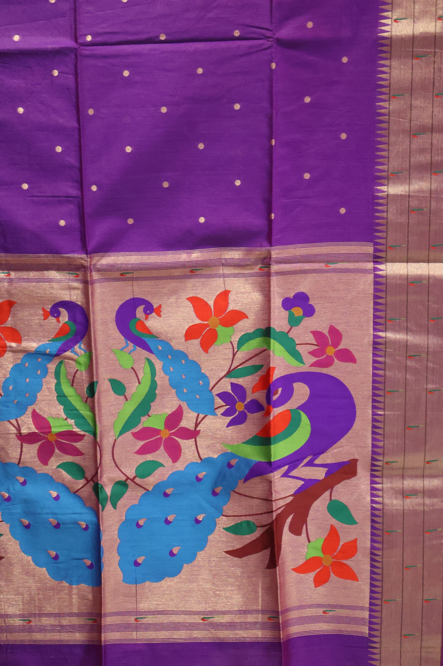 Semi Raw Silk Saree - Voilet Paithani Big Peacock Pallu