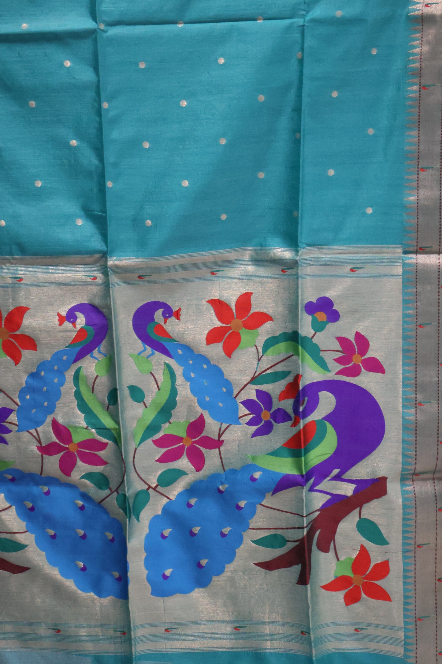 Semi Raw Silk Saree - Green Paithani Big Peacock Pallu