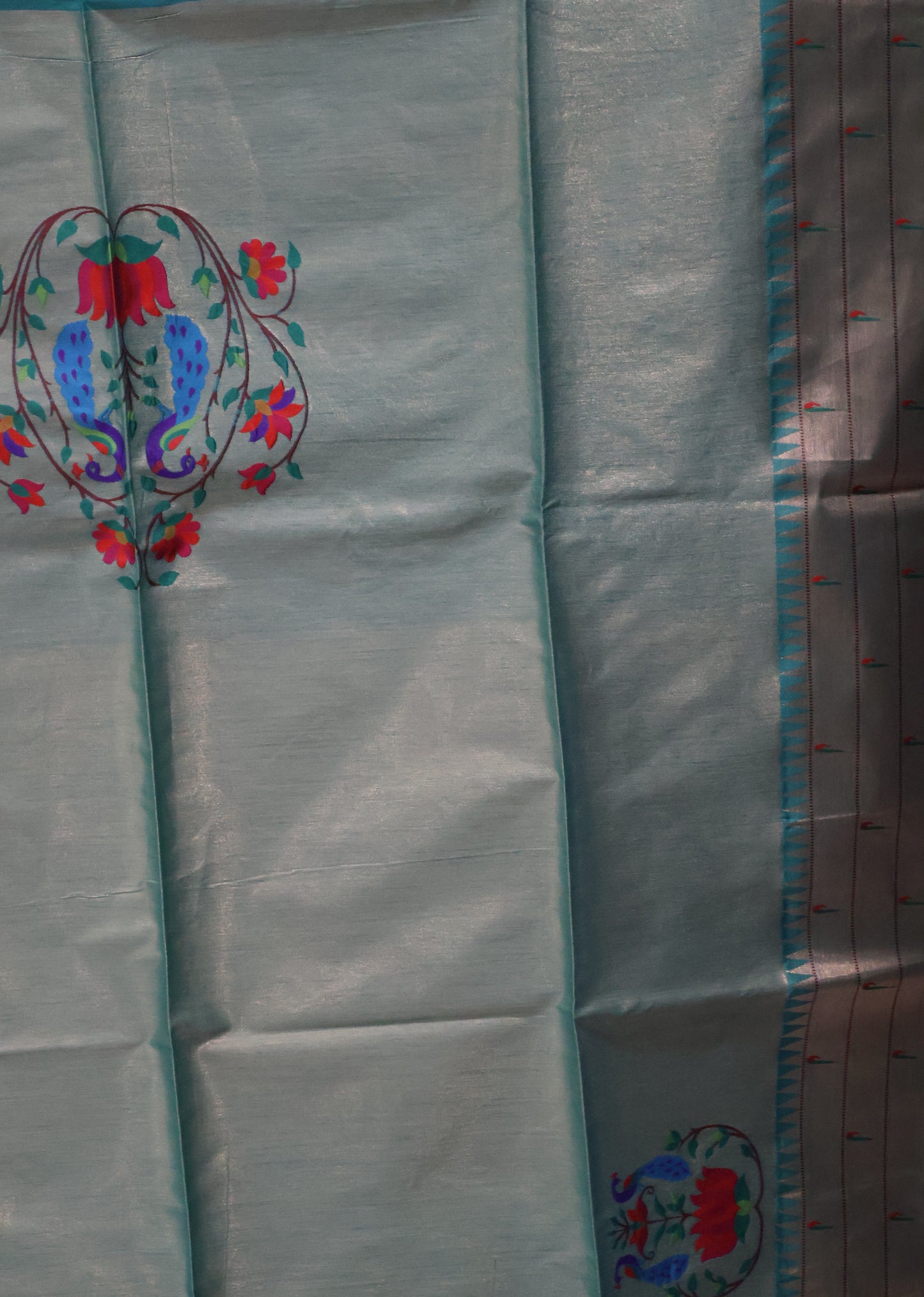 Semi Raw Silk Saree - Green Paithani Big Peacock Pallu
