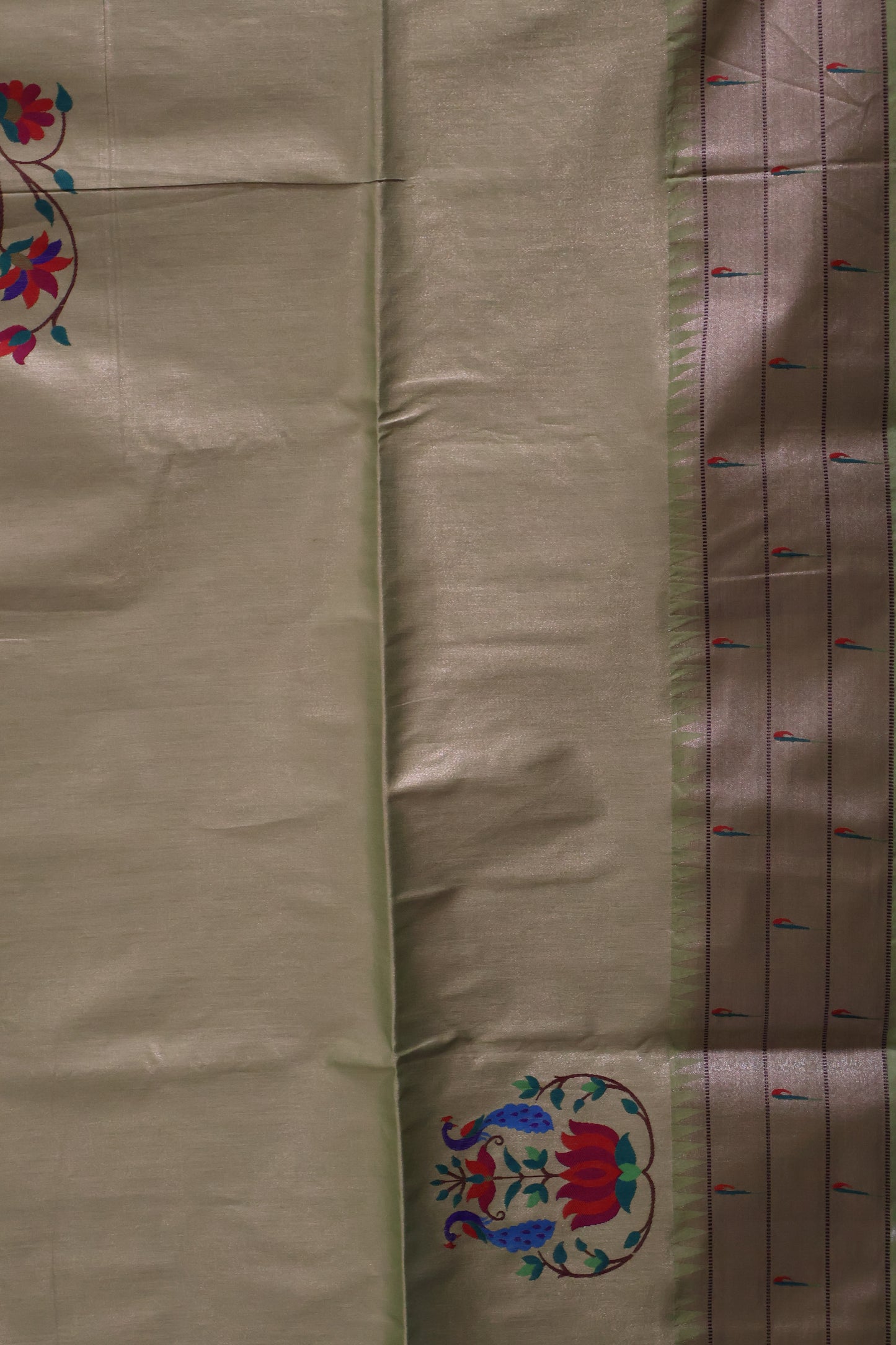 Semi Raw Silk Saree - Pista Green Paithani Big Peacock Pallu