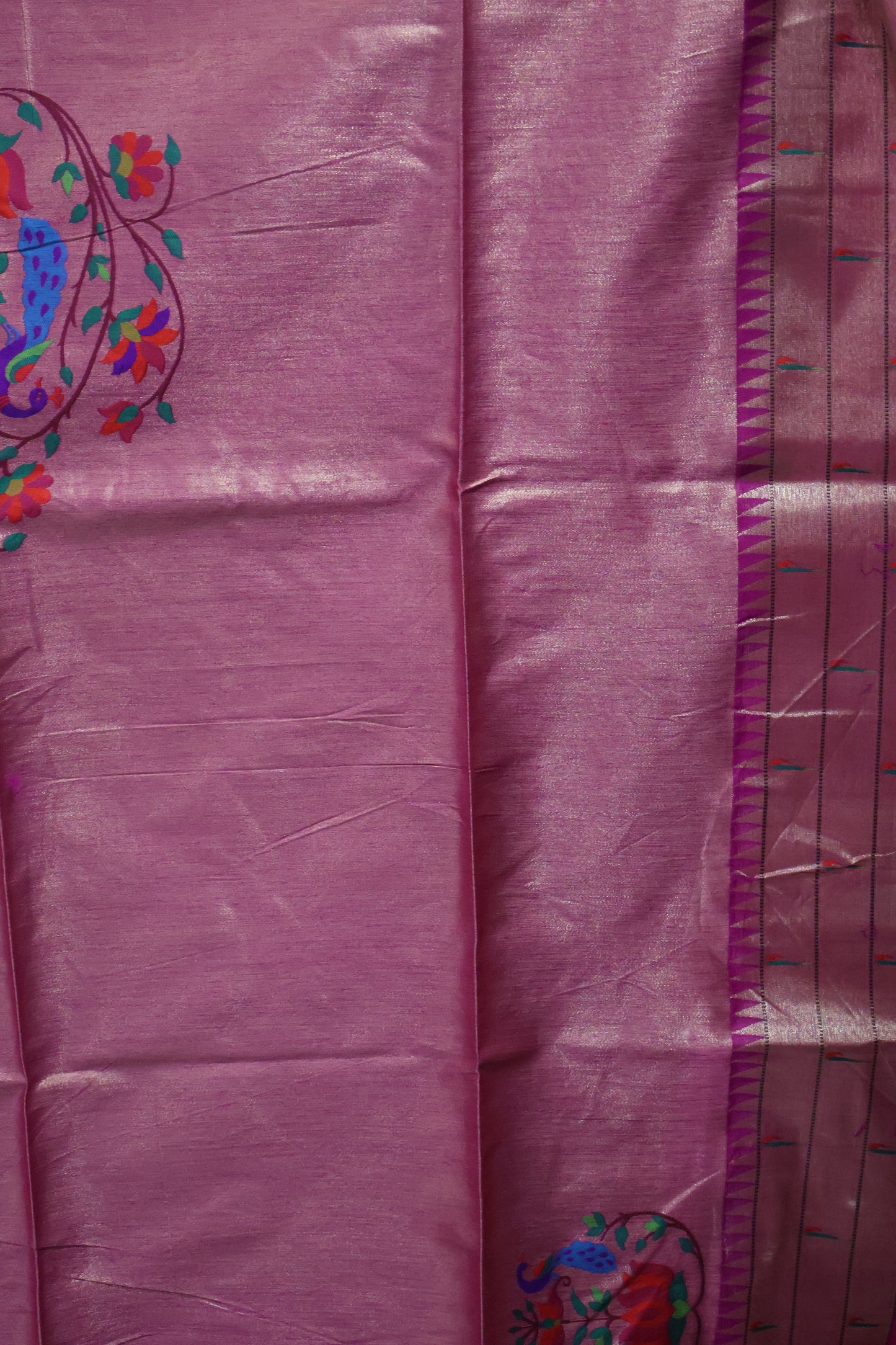 Semi Raw Silk Saree - Purple Paithani Big Peacock Pallu