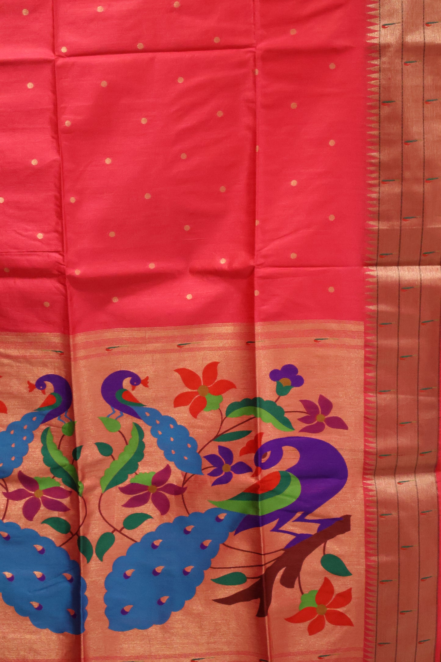 Semi Raw Silk Saree - Rani PInk Paithani Big Peacock Pallu