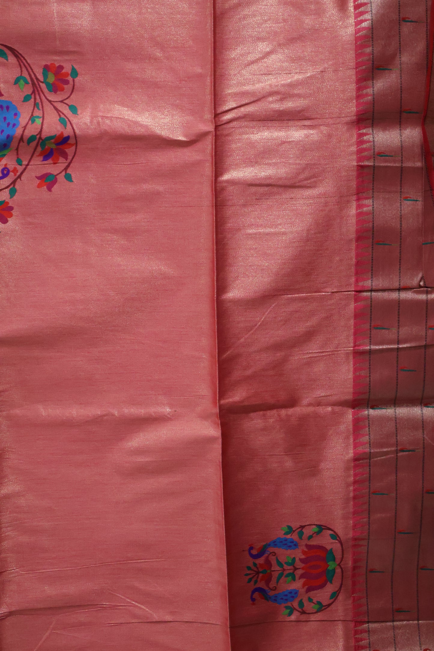 Semi Raw Silk Saree - Rani PInk Paithani Big Peacock Pallu