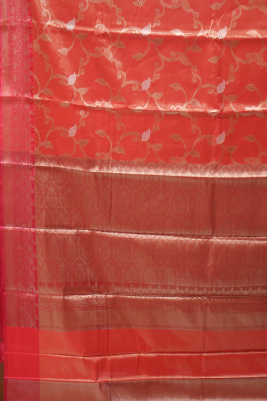 Semi Banarasi Tissue Silk Saree-Orange Vineyard