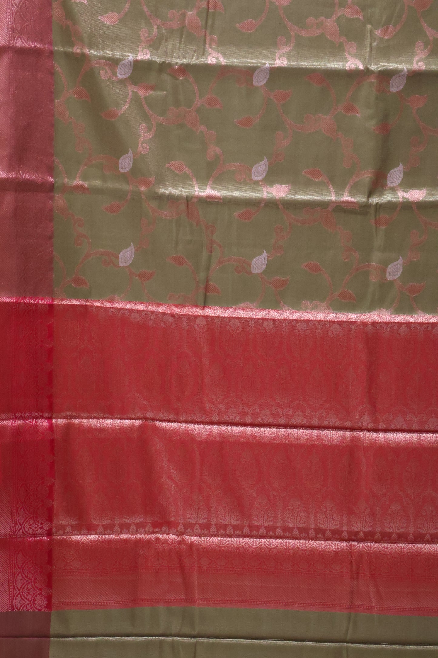Semi Banarasi Tissue Silk Saree- Light Green Vineyard