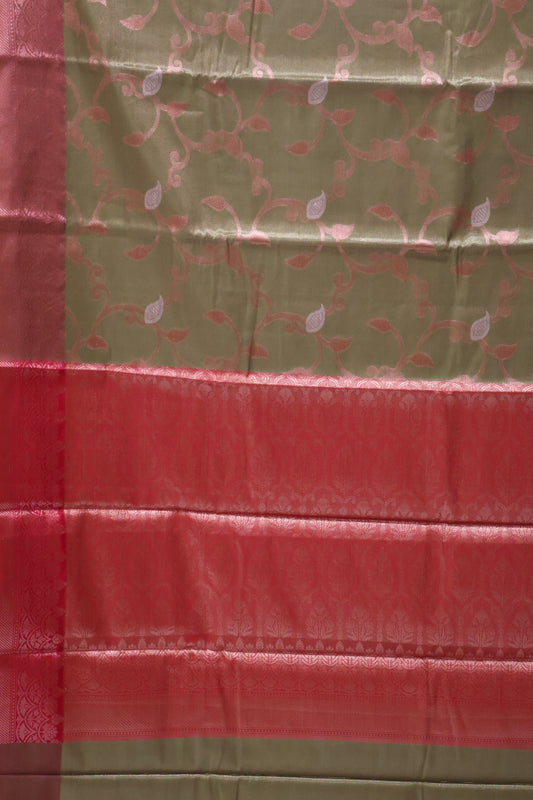 Semi Banarasi Tissue Silk Saree- Light Green Vineyard