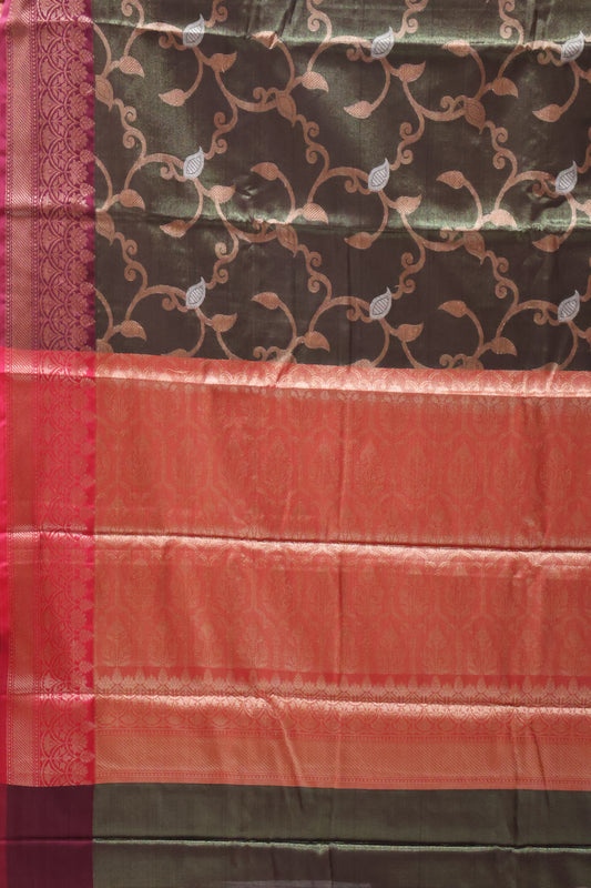 Semi Banarasi Tissue Silk Saree- Sage Green Vineyard