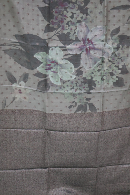 Pure Tussar Saree - Green Floral Pattern