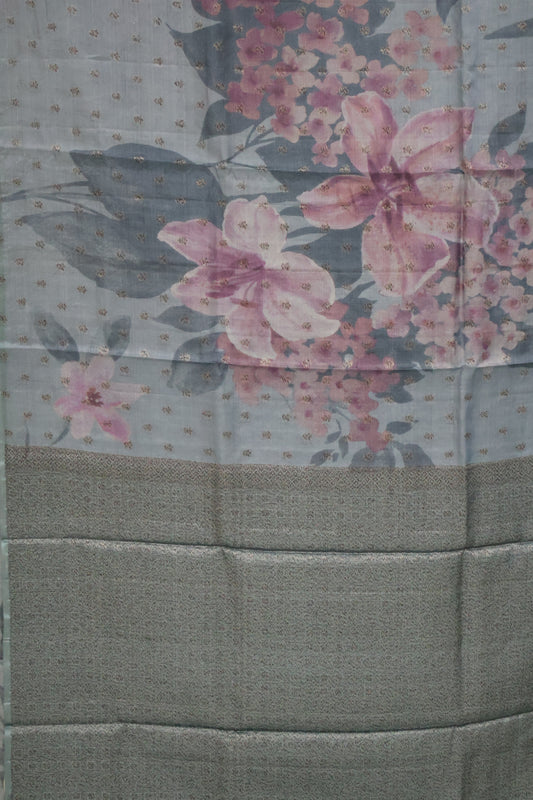 Pure Tussar Saree - Blue Floral Pattern