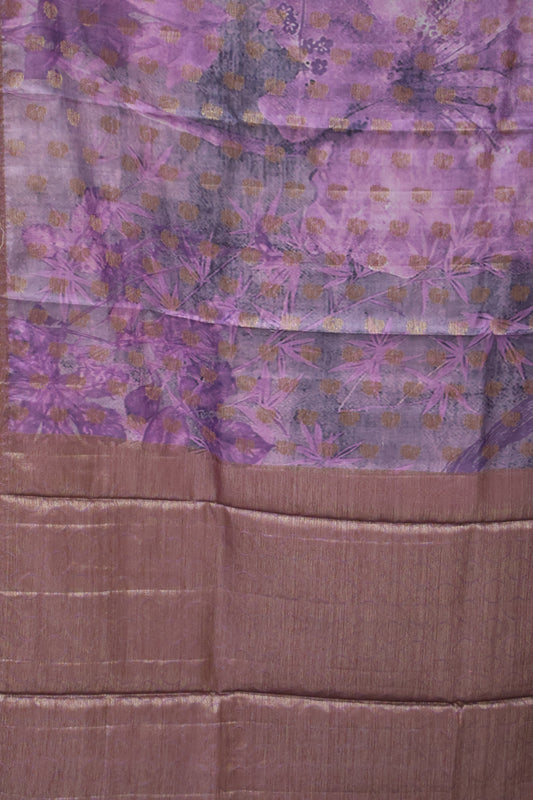 Pure Tussar Saree - Purple Silver Black Butta