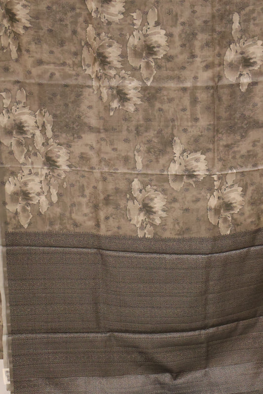Pure Tussar Saree - Grey Oval Zari