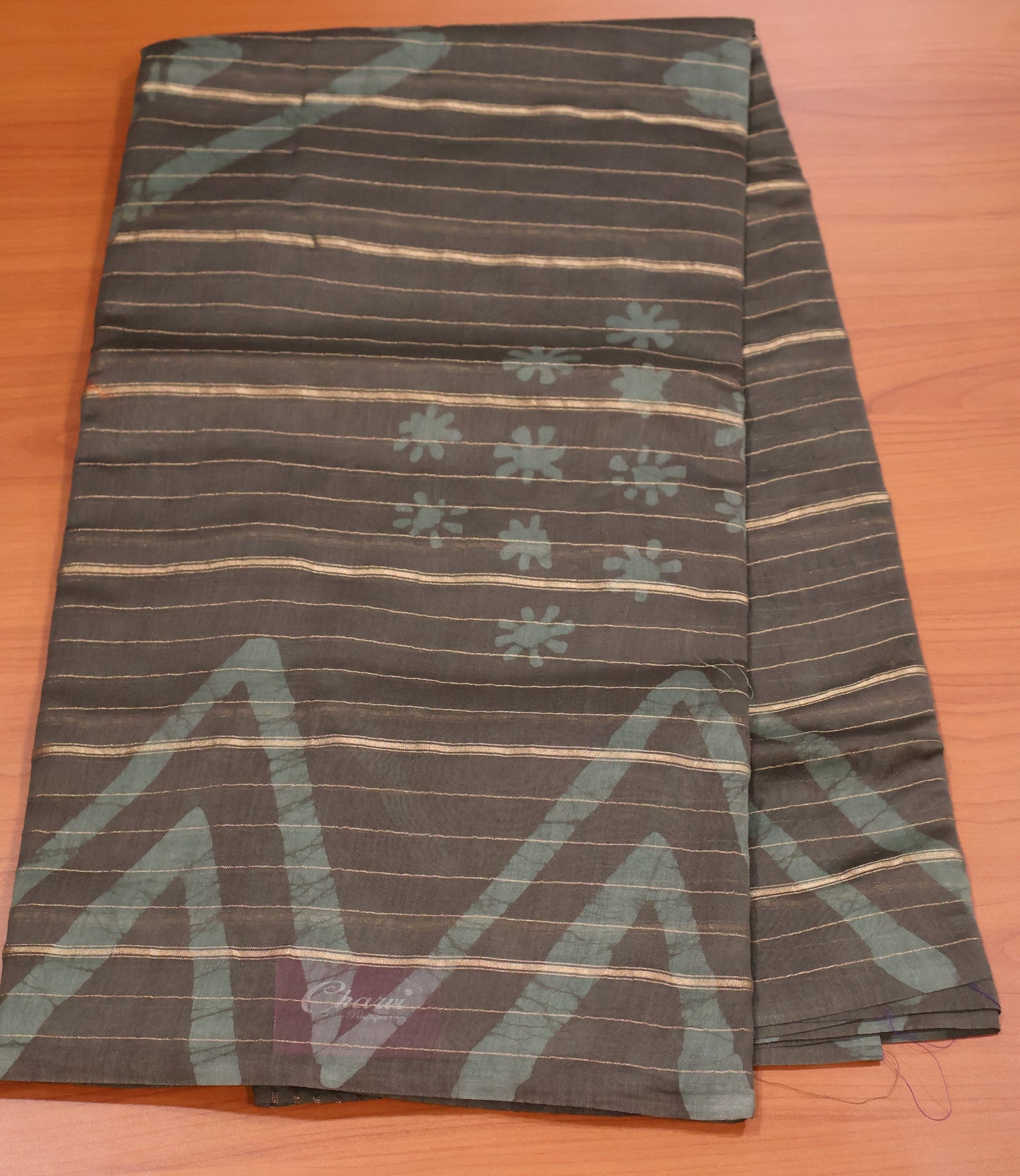 Pure Tussar Saree - Army Green Triangle Pattern