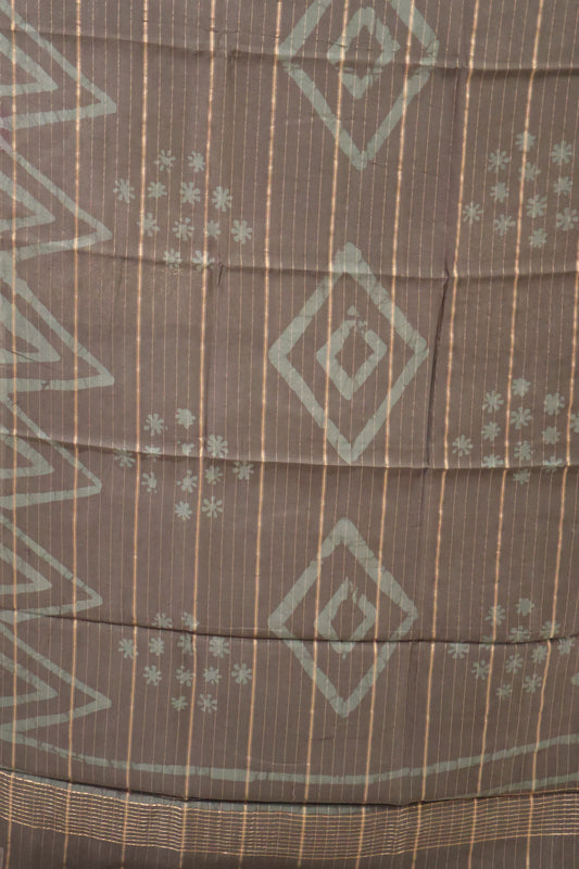 Pure Tussar Saree - Army Green Triangle Pattern