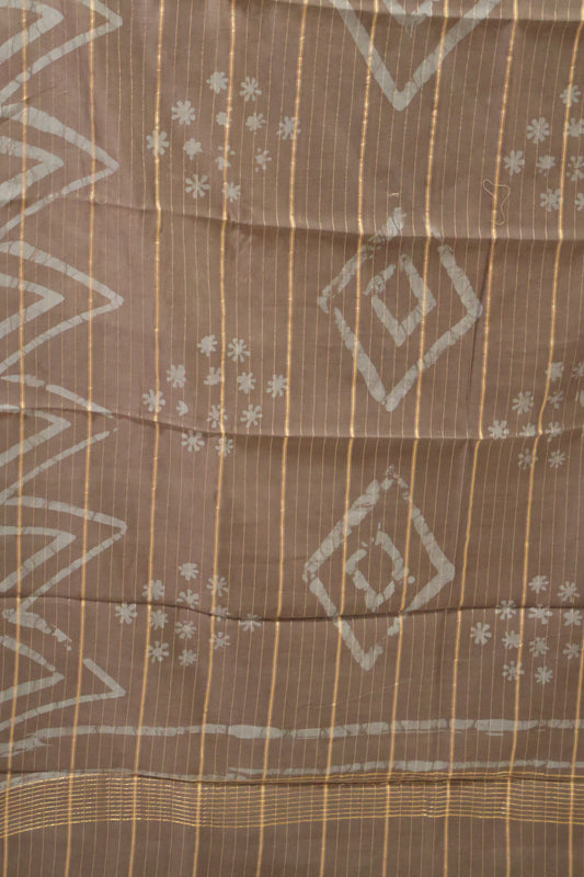 Pure Tussar Saree - Greyish Blue Triangle Pattern