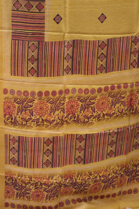 Pure Tussar Saree - Mustard Lines