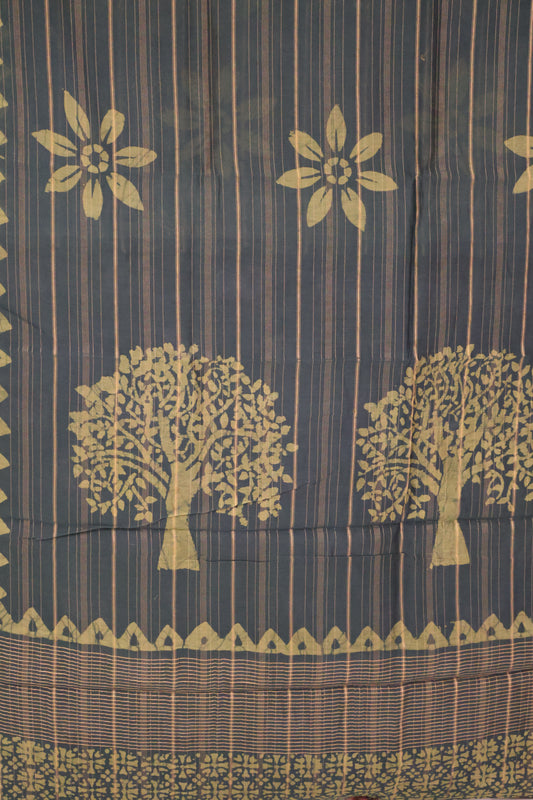 Pure Tussar Saree - Green Floral Print