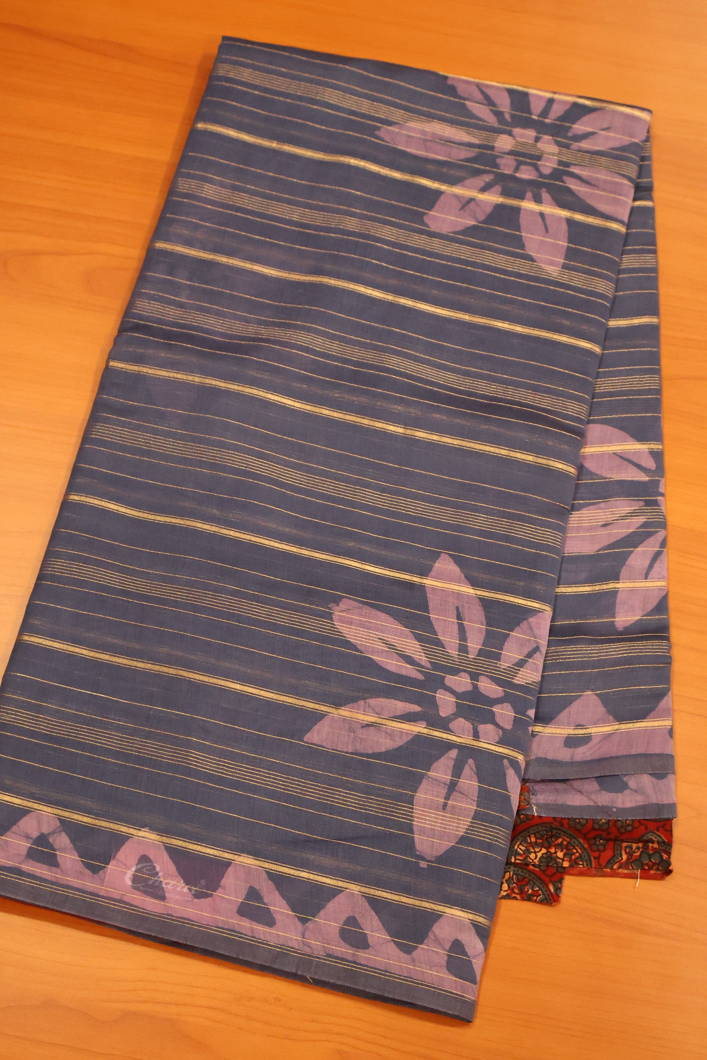 Pure Tussar Saree - Blue Floral Print